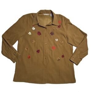 TanJay Vintage 90s Fall Leaves Button Up Shirt Women's 14 Autumn Foliage 90s